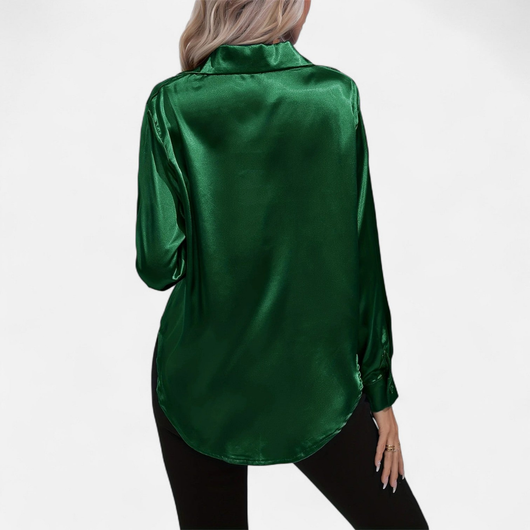 Blusa Mujer de Satén Manga Larga Cuello Solapa