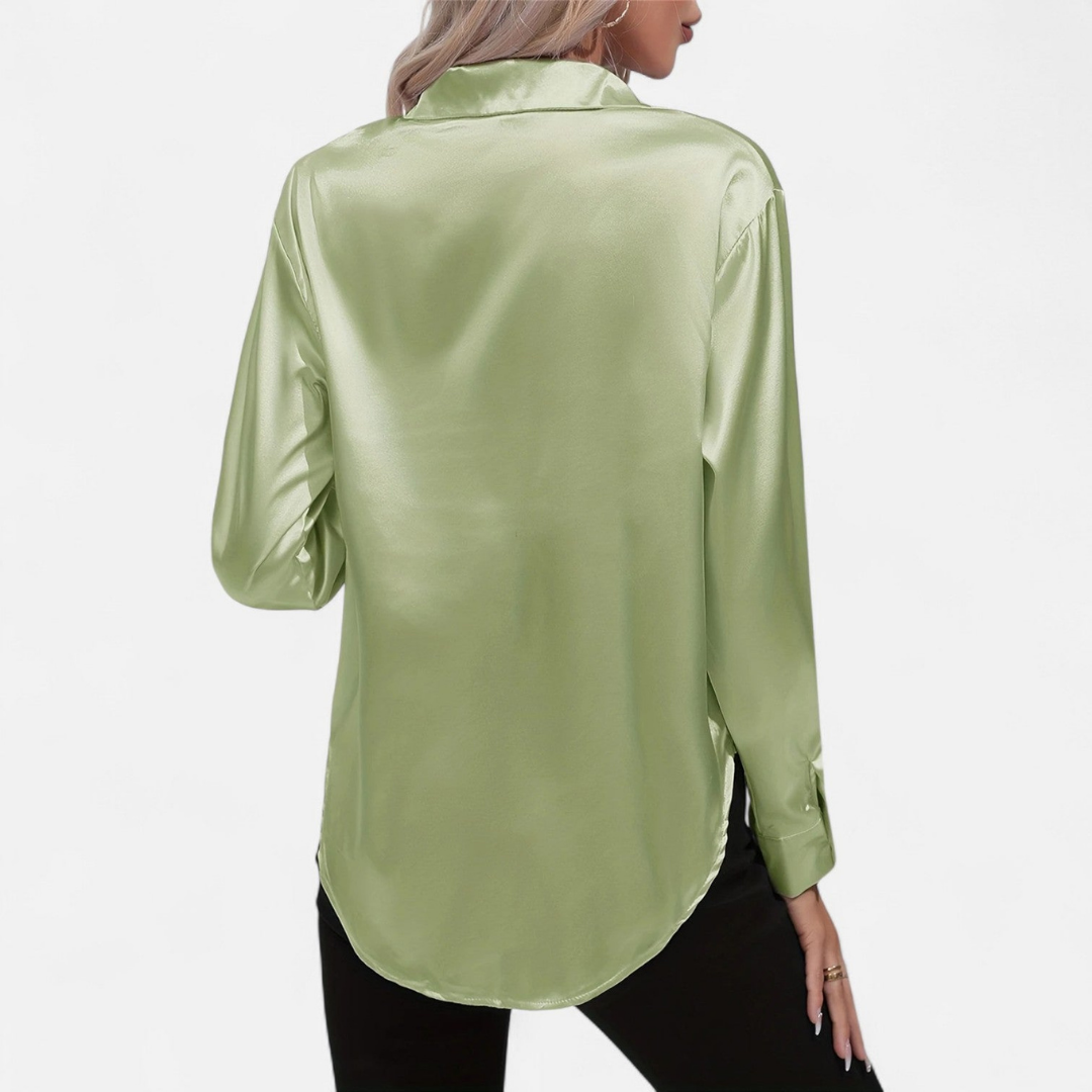 Blusa Mujer de Satén Manga Larga Cuello Solapa