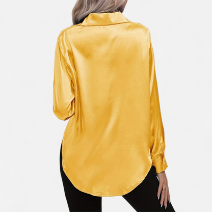 Blusa Mujer de Satén Manga Larga Cuello Solapa