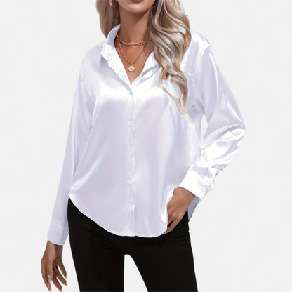 Blusa Mujer de Satén Manga Larga Cuello Solapa