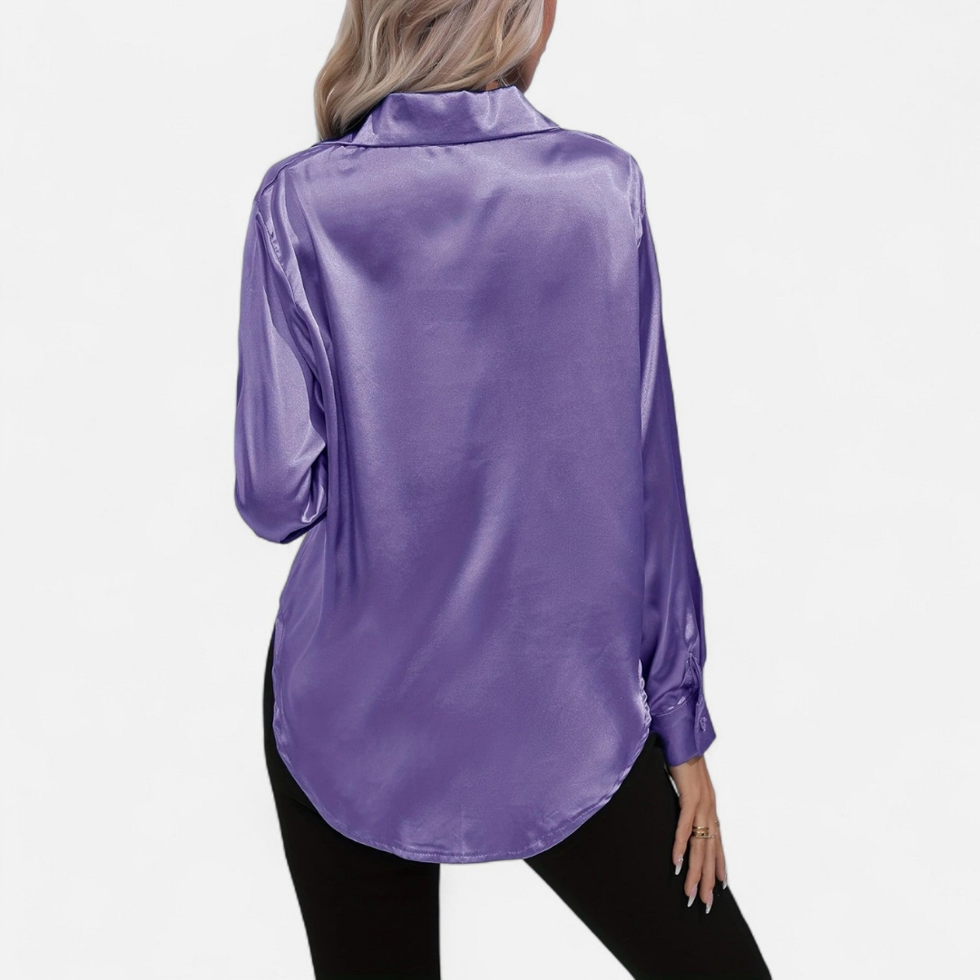 Blusa Mujer de Satén Manga Larga Cuello Solapa
