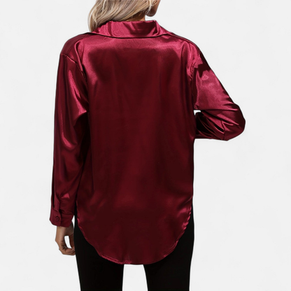 Blusa Mujer de Satén Manga Larga Cuello Solapa