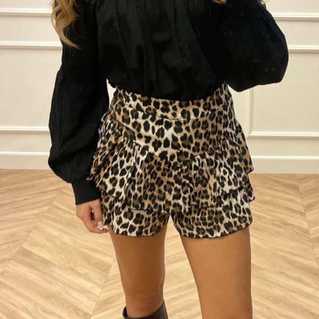 Falda Corta Mujer Estampada con Volantes Cintura Elástica