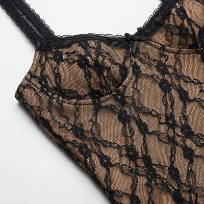 Vestido Midi Mujer de Encaje Tirantes Escote Recto Bajo con Volante