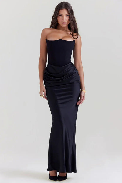 Vestido Largo Mujer Satinado Sin Tirantes - Mavetta