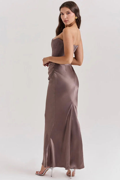 Vestido Largo Mujer Satinado Sin Tirantes
