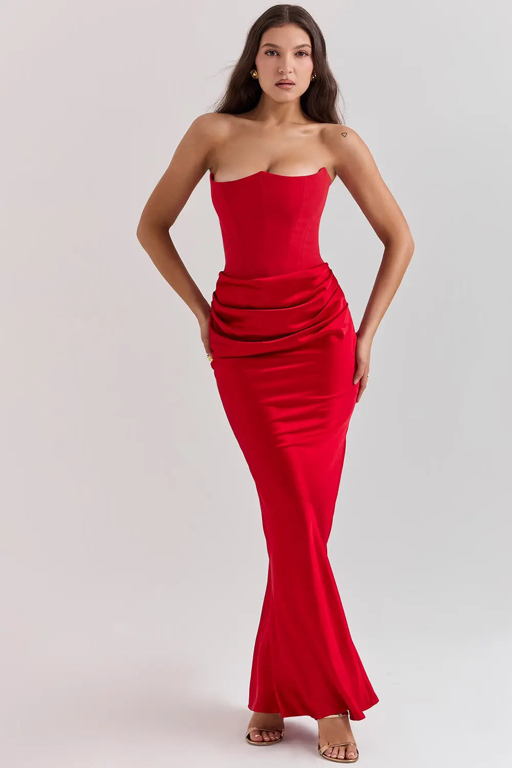 Vestido Largo Mujer Satinado Sin Tirantes