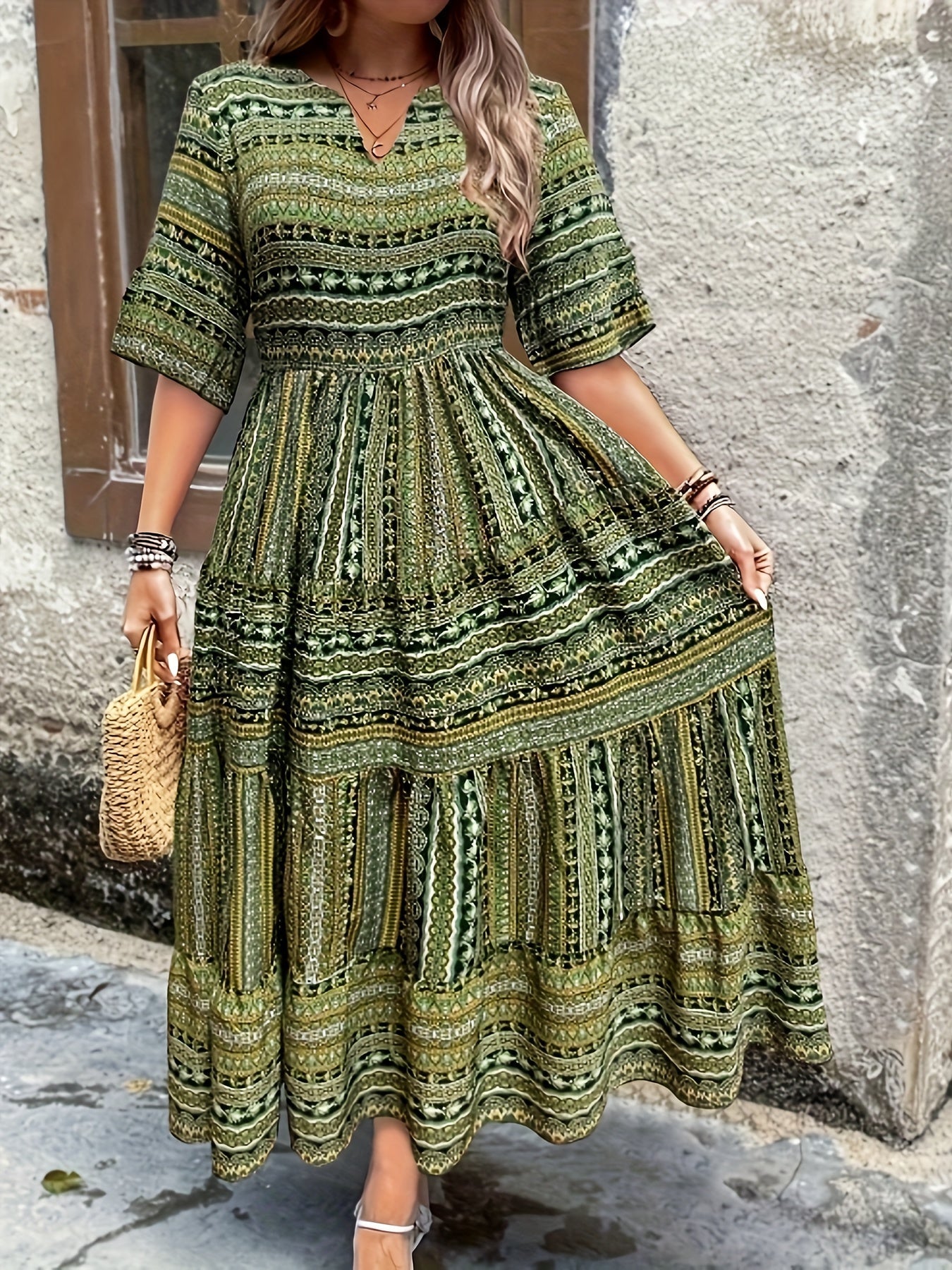 Vestido Midi Mujer Fluido Estampado Bohemio - Mavetta