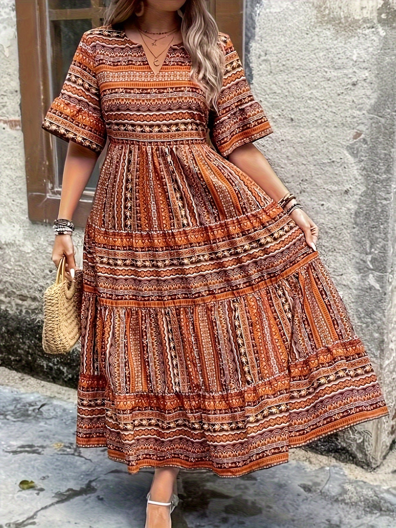 Valeria | Vestido Midi Fluido con Estampado Bohemio para Mujer 2