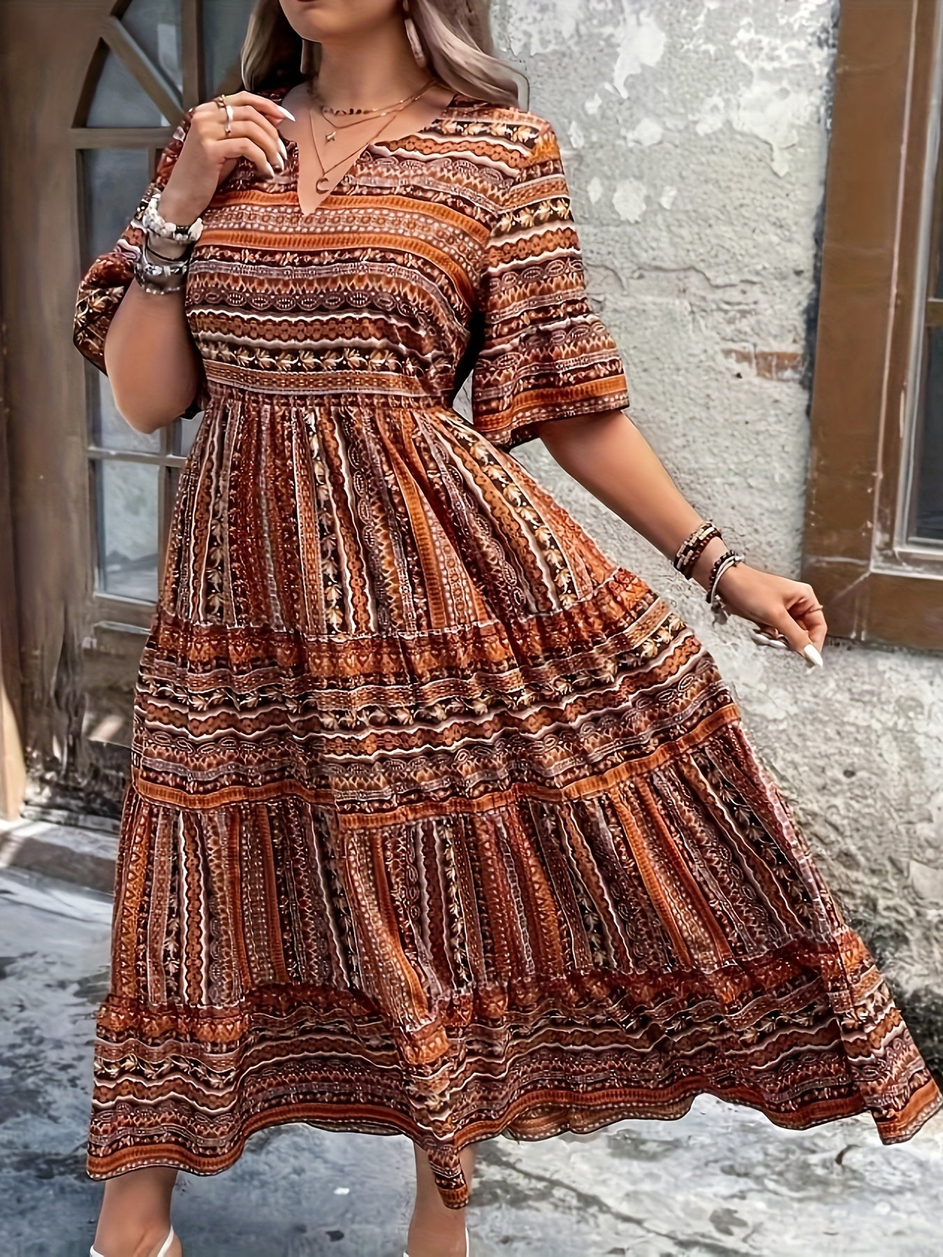 Valeria | Vestido Midi Fluido con Estampado Bohemio para Mujer 4