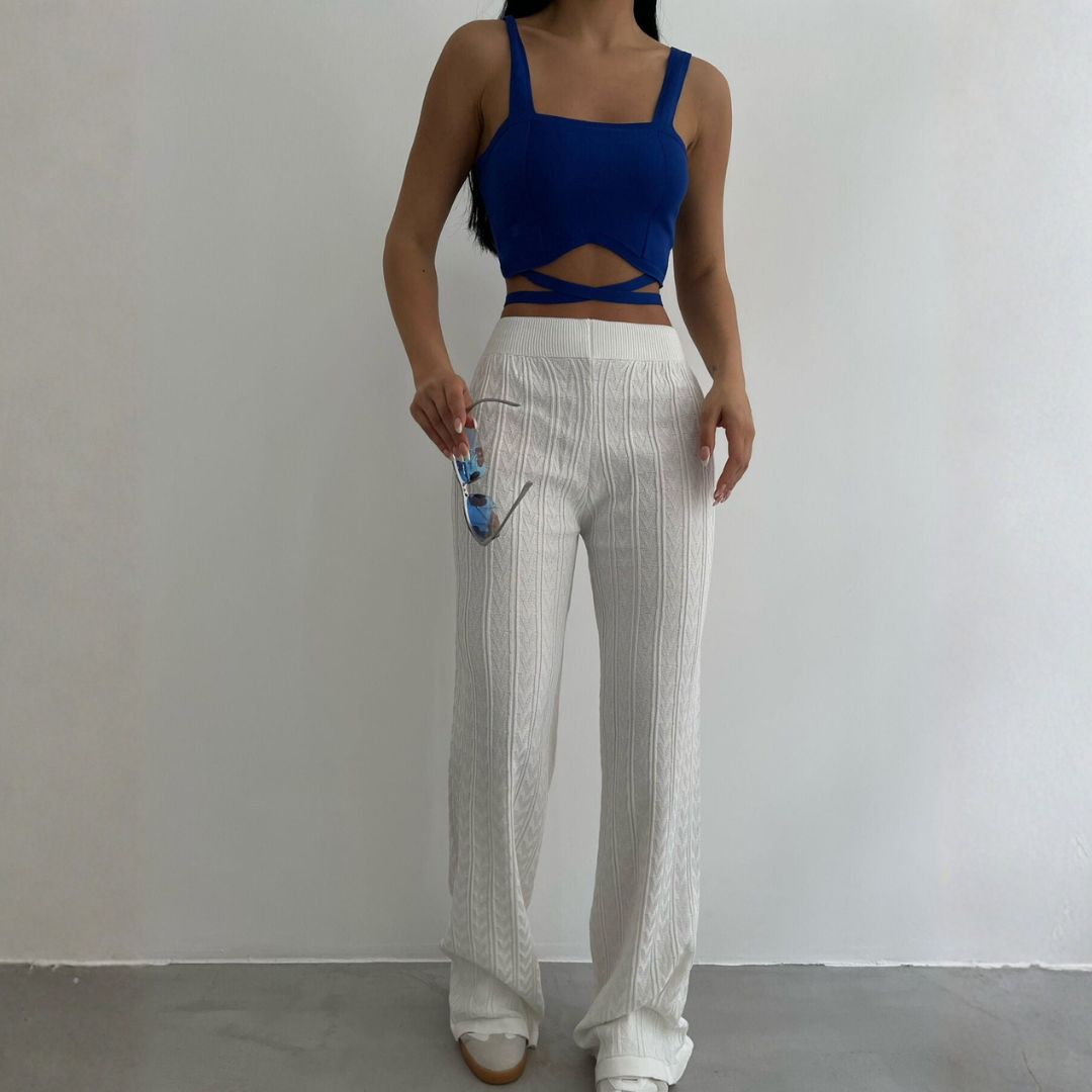 Pantalones Mujer Fluidos Textura Vertical Cintura Elástica Rectos - Mavetta