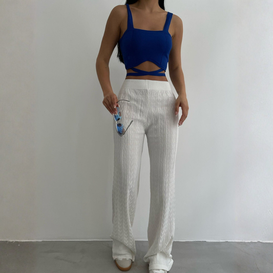 Pantalones Mujer Fluidos Textura Vertical Cintura Elástica Rectos - Mavetta