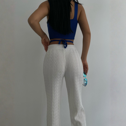Pantalones Mujer Fluidos Textura Vertical Cintura Elástica Rectos