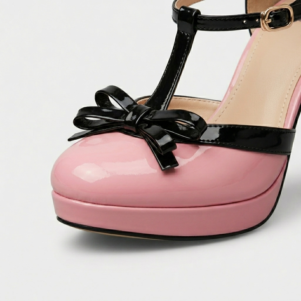 Tacones Plataforma Mujer con Tira T y Detalle de Lazo