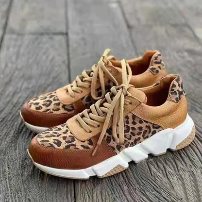 Zapatillas Casual Mujer Estampado Animal Cordones Suela Gruesa