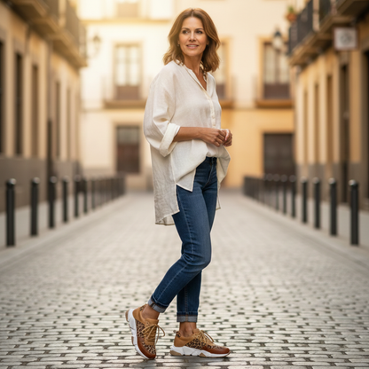 Zapatillas Casual Mujer Estampado Animal Cordones Suela Gruesa