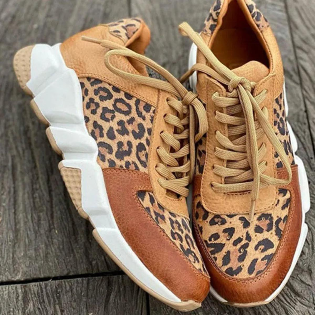 Zapatillas Casual Mujer Estampado Animal Cordones Suela Gruesa