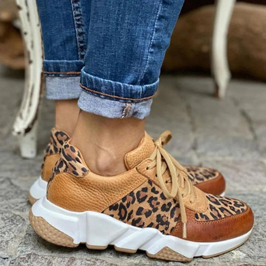 Zapatillas Casual Mujer Estampado Animal Cordones Suela Gruesa - Mavetta