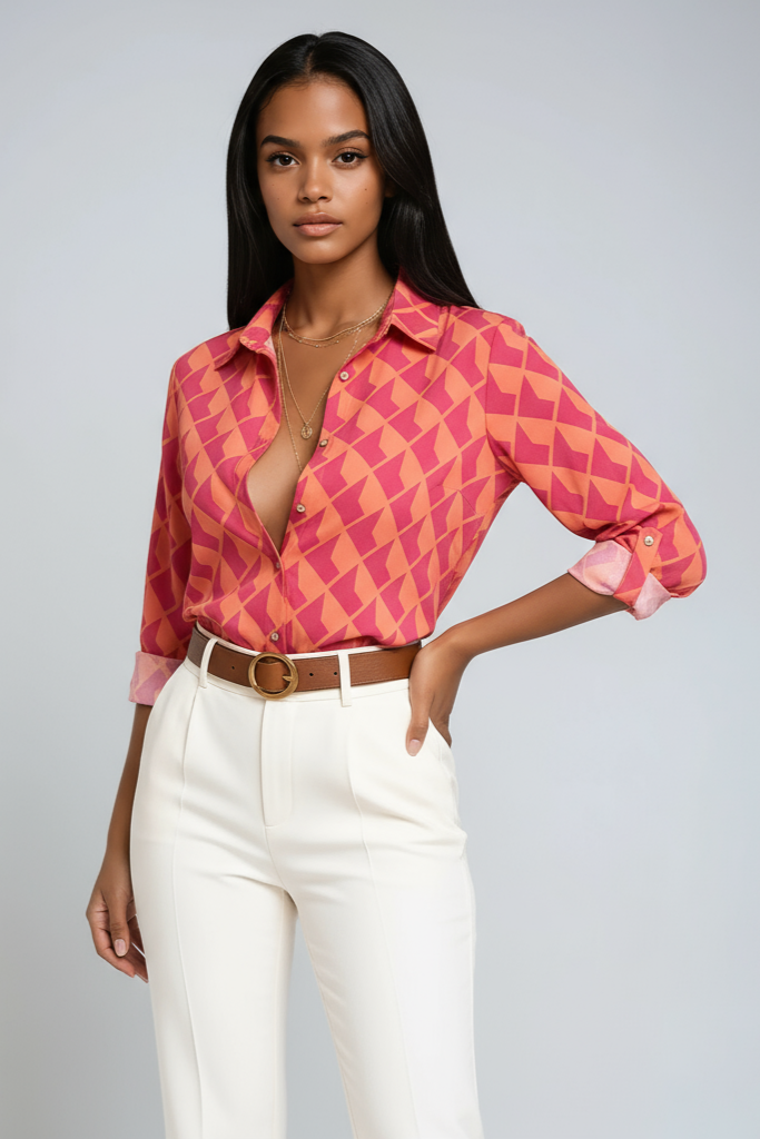 Blusa Mujer Estampada Tejido Fluido Corte Suelto