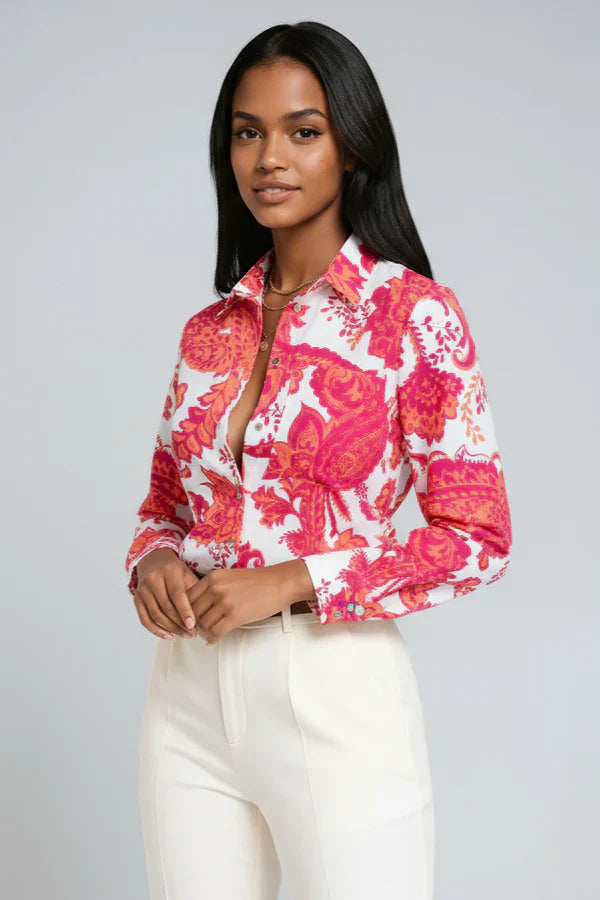 Blusa Mujer Estampada Tejido Fluido Corte Suelto