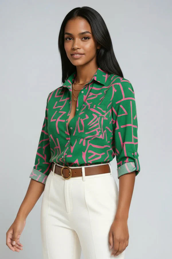 Blusa Mujer Estampada Tejido Fluido Corte Suelto