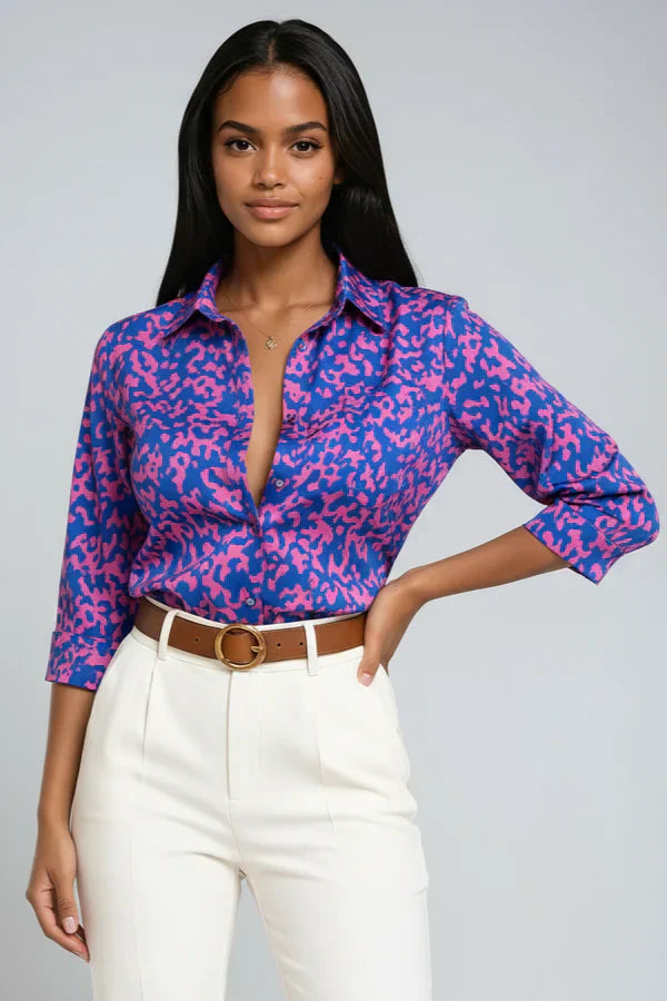 Blusa Mujer Estampada Tejido Fluido Corte Suelto