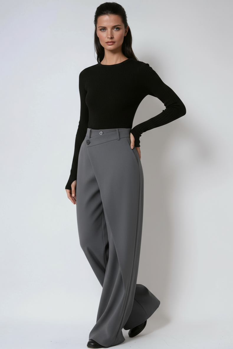 Pantalón Mujer Fluido Pierna Ancha Diseño Cruzado