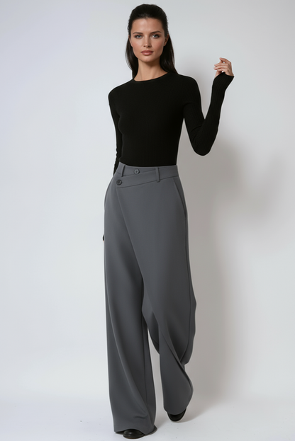 Pantalón Mujer Fluido Pierna Ancha Diseño Cruzado