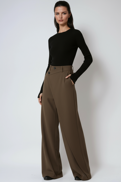 Pantalón Mujer Fluido Pierna Ancha Diseño Cruzado