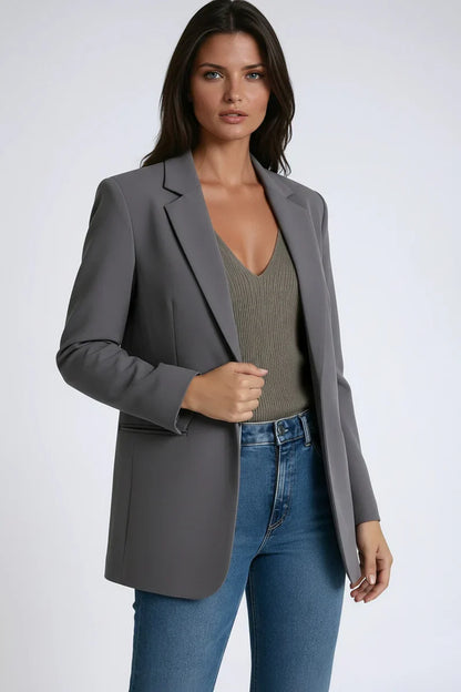 Blazer largo mujer con solapa clásica elegante