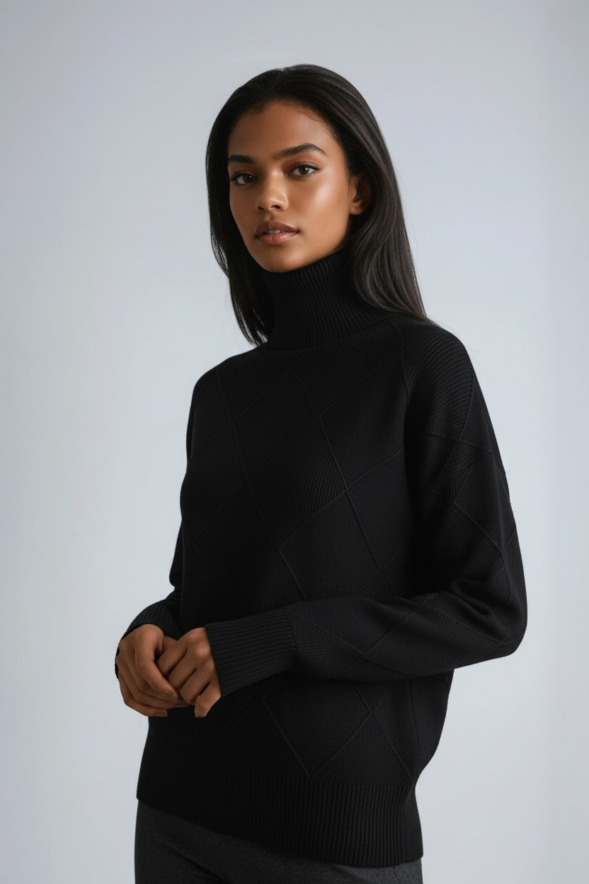 Jersey mujer Cuello alto Estampado cuadros Cálido