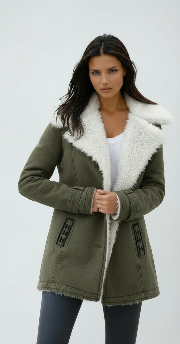 Abrigo mujer Invierno Cuello de peluche Cierre de botones