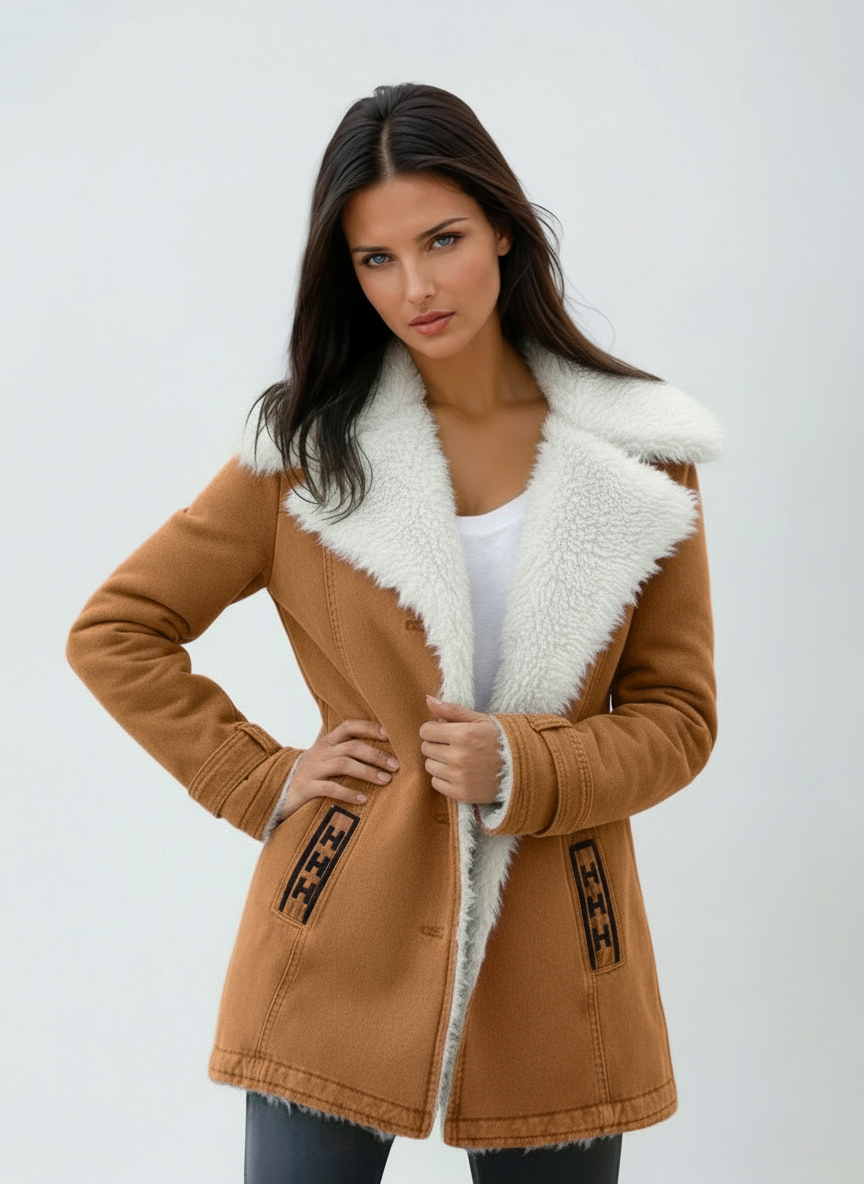 Abrigo mujer Invierno Cuello de peluche Cierre de botones