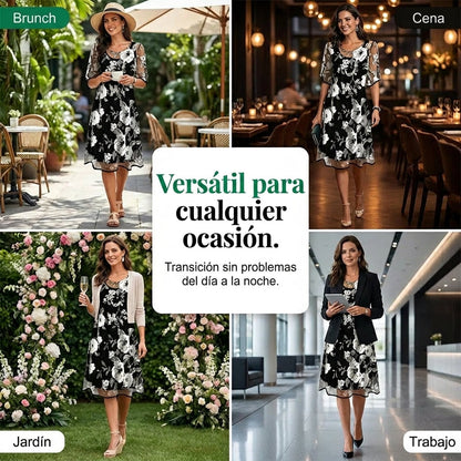 Vestido Mujer de Gasa Floral Ajuste Elegante