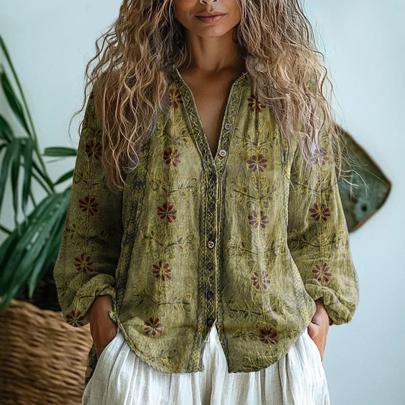Blusa Mujer Estampado Floral Manga Larga Corte Suelto