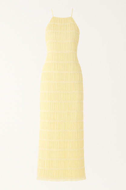 Vestido largo mujer con cuello halter y pliegues