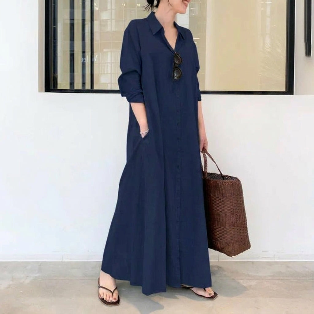Vestido camisero largo mujer de caída fluida