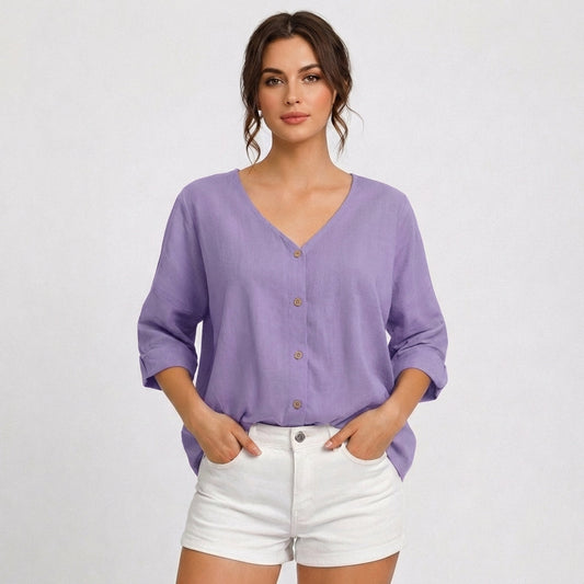 Blusa Mujer Escote en V con Botones Estilo Casual - Mavetta