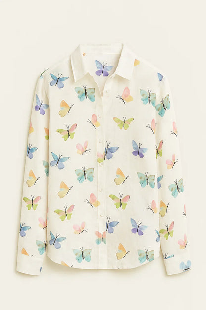 Camisa mujer casual Algodón Estampado Botones