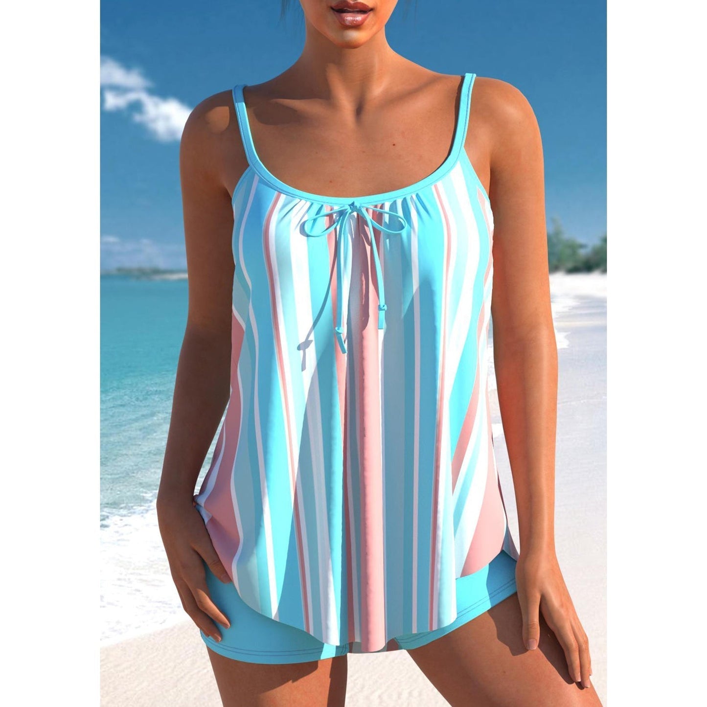 Bañador Tankini Mujer de Talle Alto y Pantalón Corto