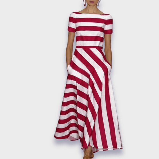 Vestido midi mujer de rayas escote barco - Mavetta