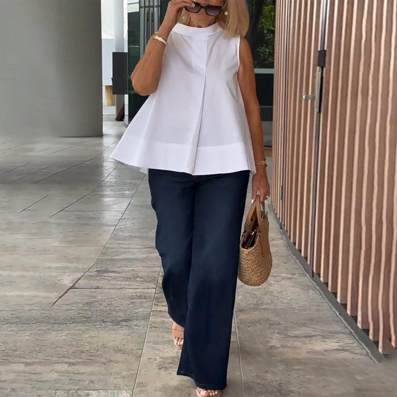 Mujer sin Mangas Cuello Alto Pliegue