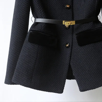 Chaqueta Blazer Mujer Estructurada con Cinturón y Botones