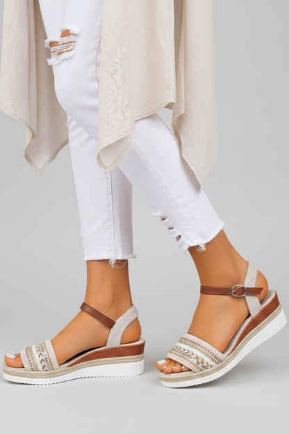 Sandalias Cuña Mujer con Hebilla y Tiras Ajustables