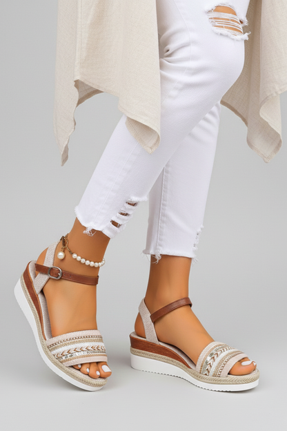 Sandalias Cuña Mujer con Hebilla y Tiras Ajustables