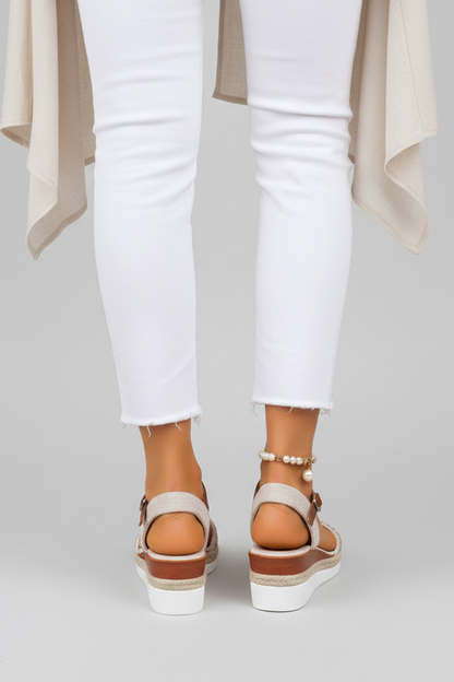 Sandalias Cuña Mujer con Hebilla y Tiras Ajustables