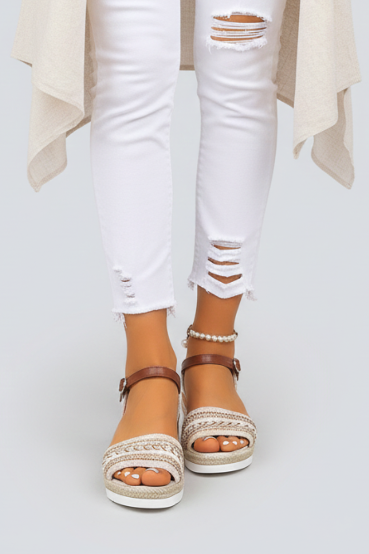Sandalias Cuña Mujer con Hebilla y Tiras Ajustables