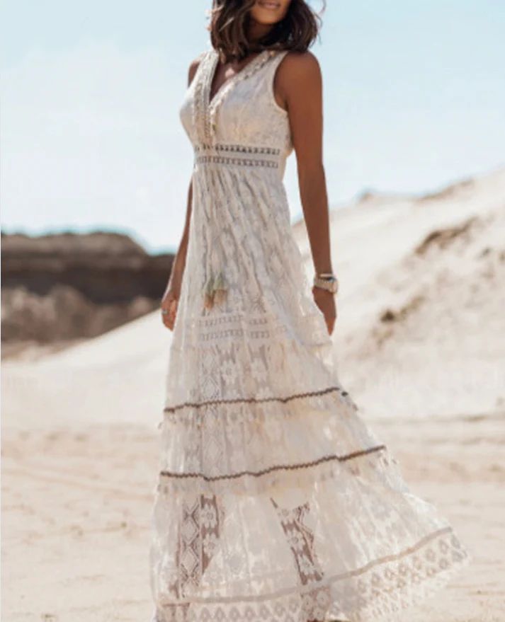 Vestido largo mujer sin mangas estilo bohemio verano