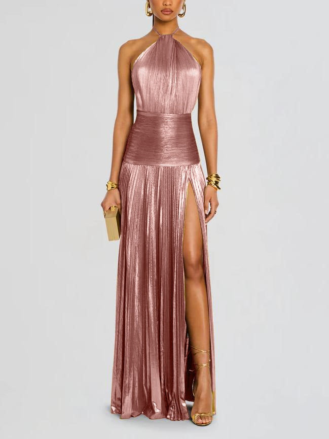 Vestido Mujer Metalizado Espalda Descubierta