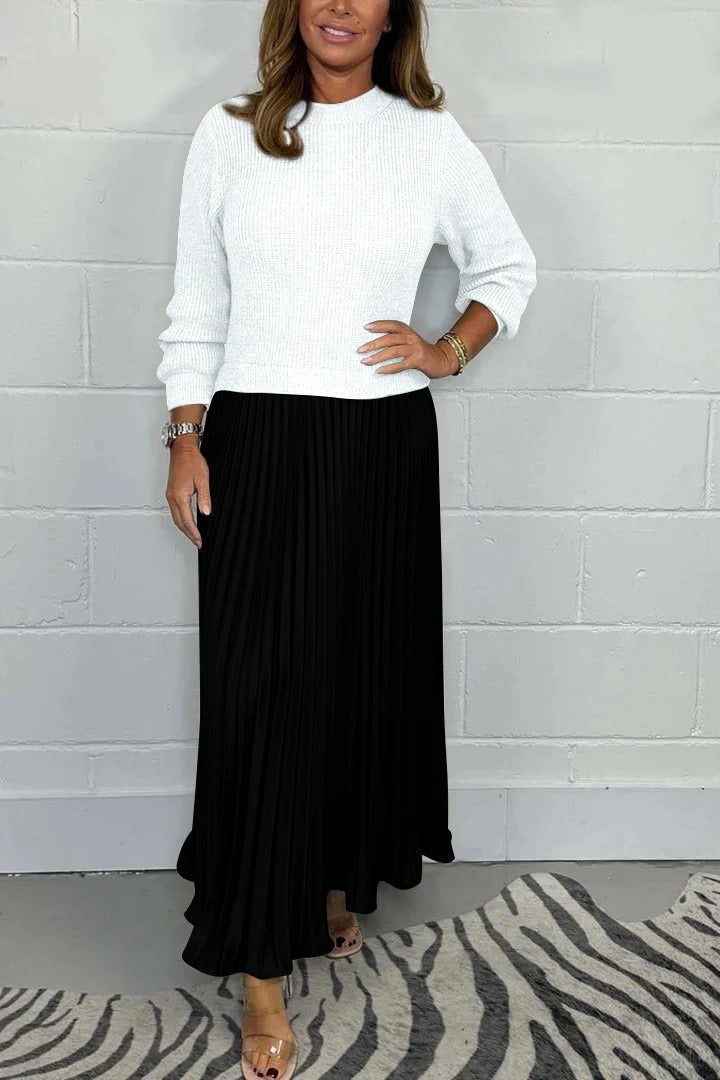 Vestido maxi Mujer de Jersey y Falda Plisada